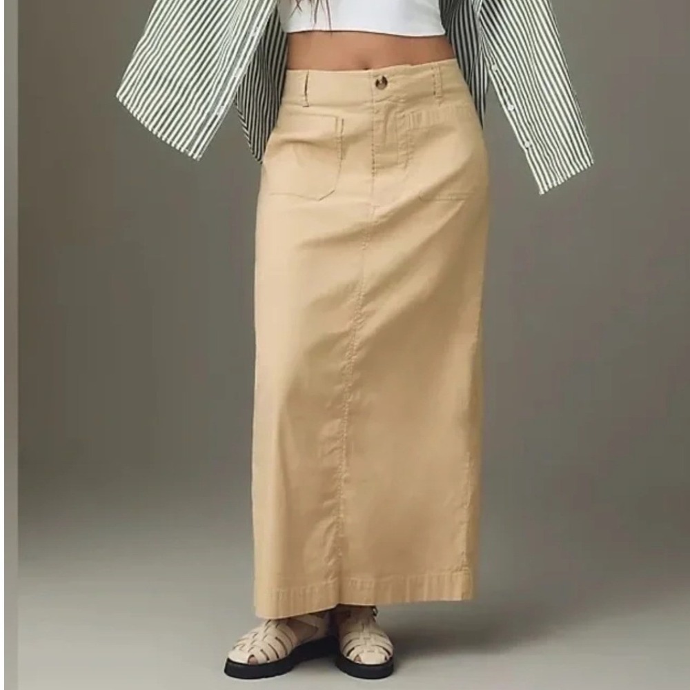 Maeve Anthropologie Tan Khaki Linen Blend Utility Maxi Column Skirt XS